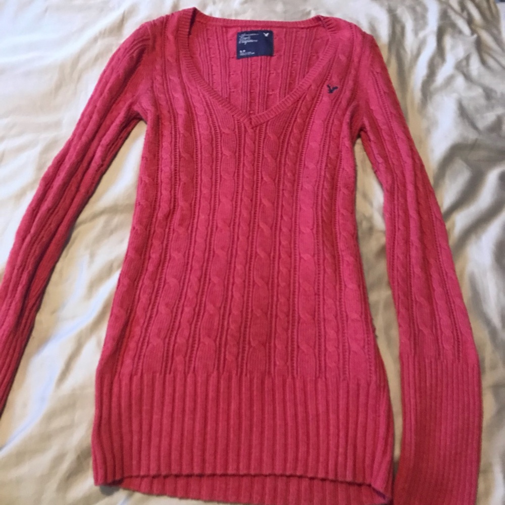 American Eagle pink v-neck sweater